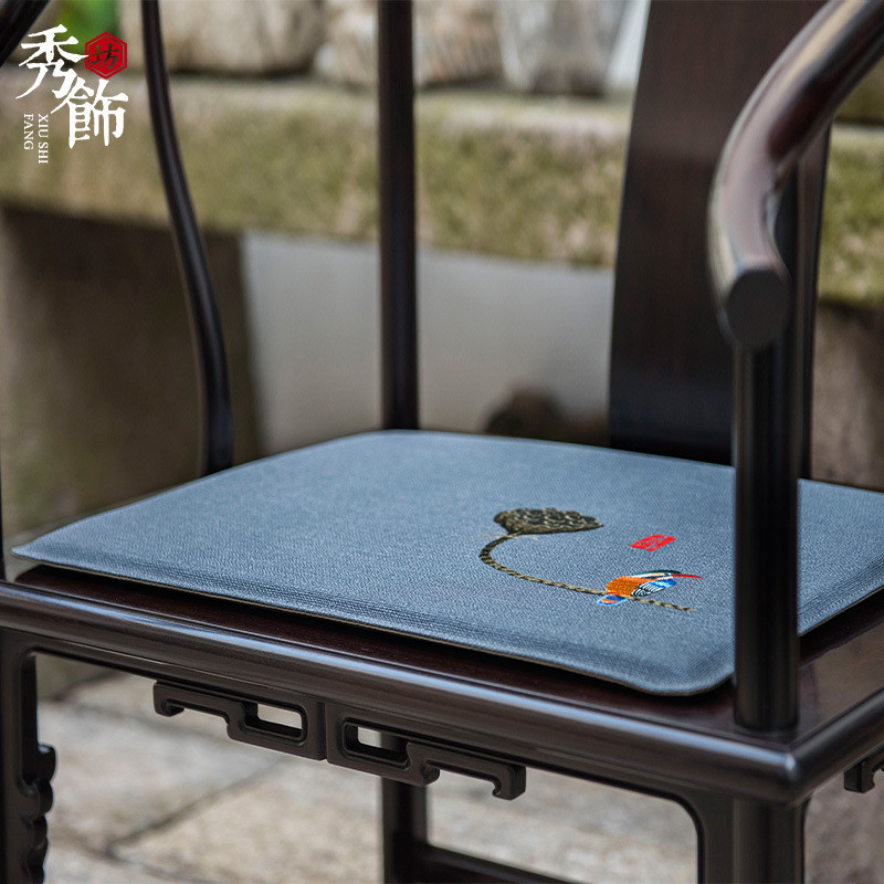 热销新中式仿皮椅垫刺绣防水中国风实木家具圈椅太师椅茶椅餐椅座