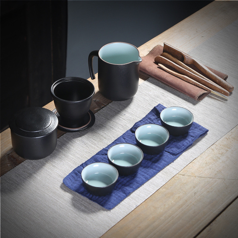 热销旅行茶具套装便携包车载一壶黑陶快客杯旅游四杯功夫泡茶茶具
