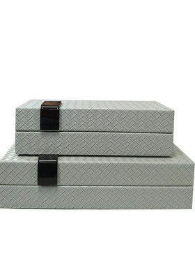 厂家直销盒新中式装饰首饰收纳盒样板房饰品摆件编织纹软装工艺品