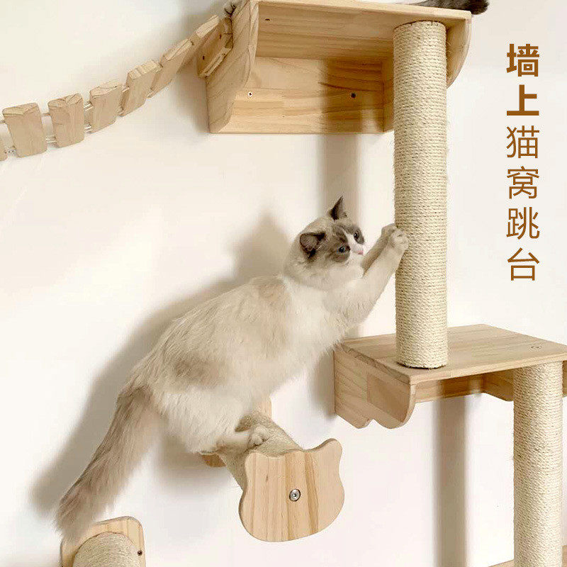 热销猫爬架墙挂式爬梯整面家具宠物店大型跳台板木平台猫咪大号爬