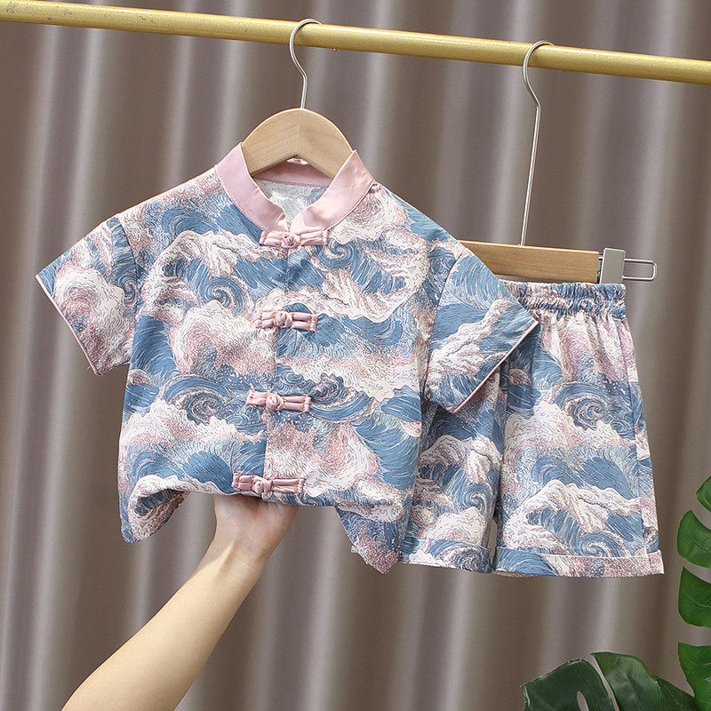 女童旗袍25夏季改良复古民族风周岁亲子礼服男童唐装母女汉服套装