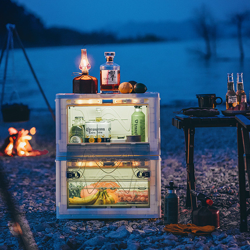 户外折叠箱多功能后备箱整理箱木盖加厚带灯收纳箱露营野餐收