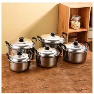 不锈钢大容量高锅五件套加厚美式煮粥锅家用16-24cm汤锅套装