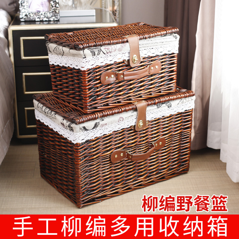 ?藤编收纳筐野餐篮手提储物箱子柳宜车载便携式编织大号可拆洗