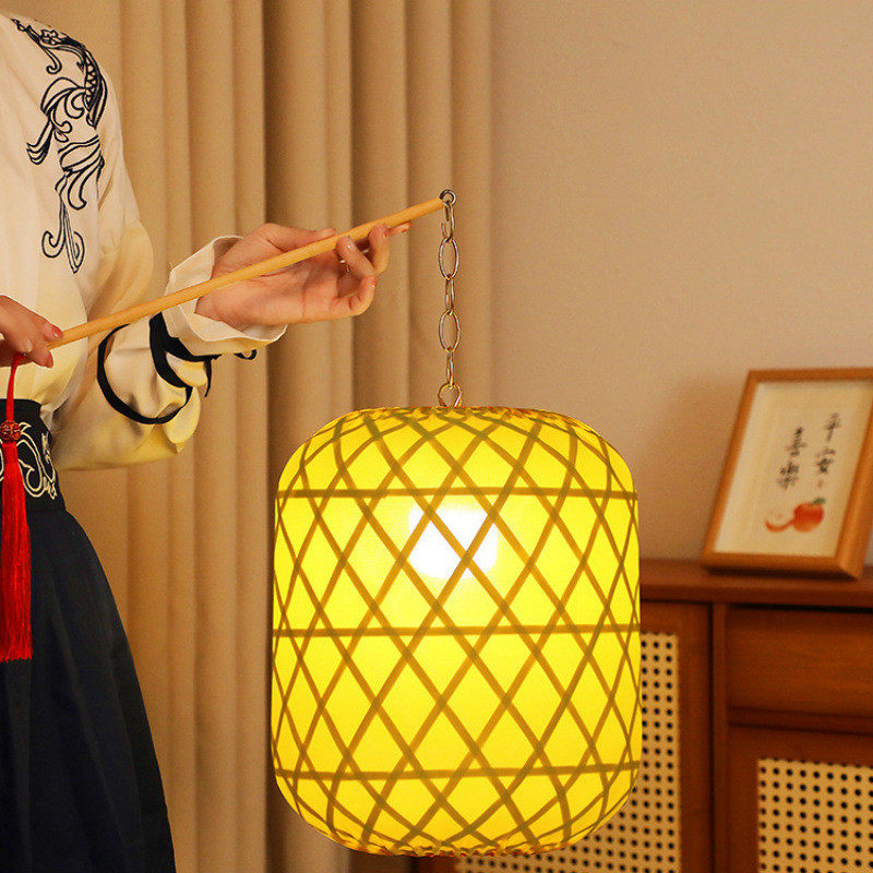 竹编灯笼手提汉服手持物夜景拍照影视道具中式冬瓜形发光古风灯罩