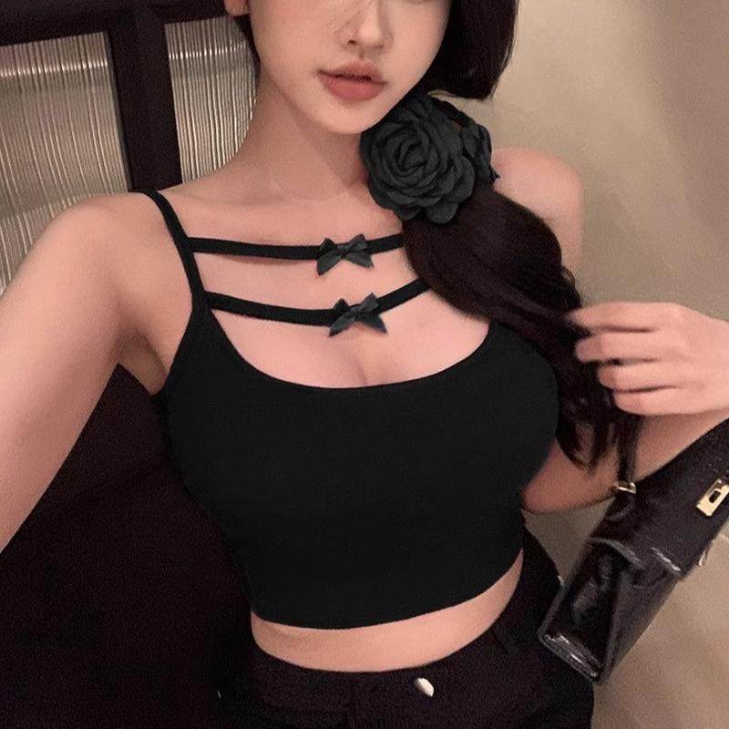 纯欲蝴蝶结辣妹无缝吊带美背背心带胸垫裹胸外穿内搭抹胸短款上衣