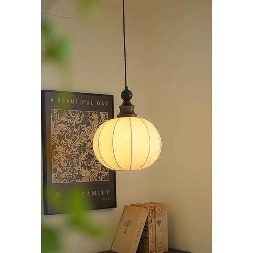 复古中古侘蚕丝风床头吊灯原木风卧室灯创意吊线灯大气氛围寂灯具