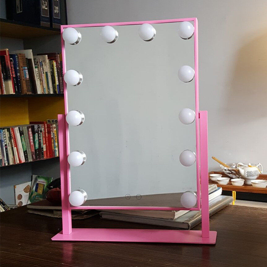 带灯泡可镜子led台灯镜大号梳妆镜台式可调光黄白光化妆切换