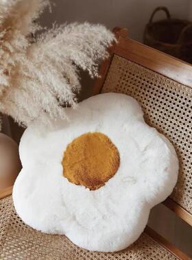 兔毛花朵记忆棉坐垫民宿拍照网红风卧室ing风沙发坐垫垫子