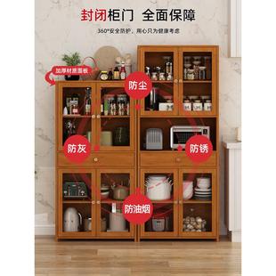 网红厨房置物架落地楠竹家用收纳柜多功能微波炉烤箱餐边碗柜储物