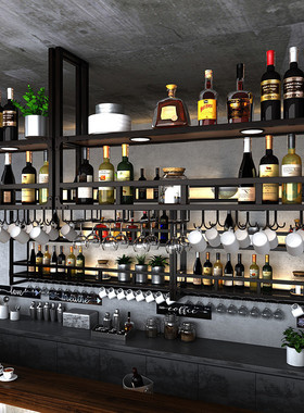 吧台铁艺吊顶吊架酒架家用悬挂高脚杯架酒吧餐厅置物架设计厂家