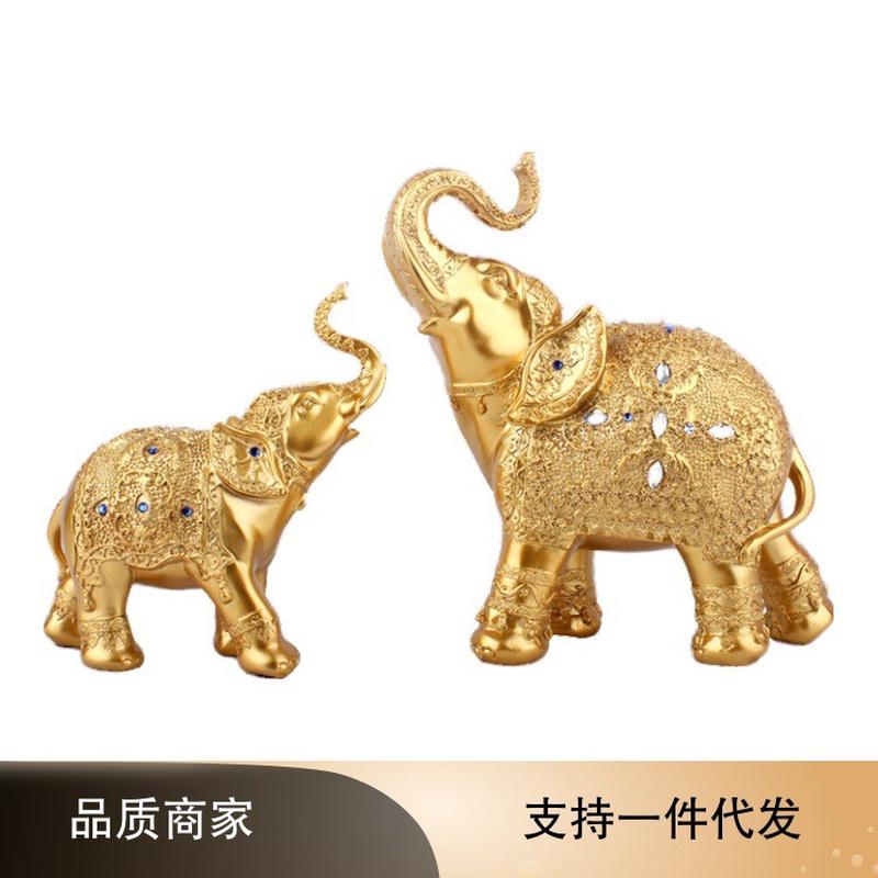跨境摆件泰国树脂工艺品母子大象酒柜客厅桌面家居装饰品结婚礼物