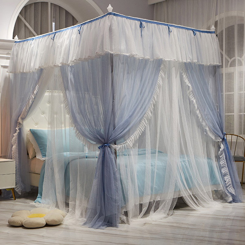 cb#双层纱宫廷蚊帐防尘落地式床幔加厚免安装支架床帘加密三开门