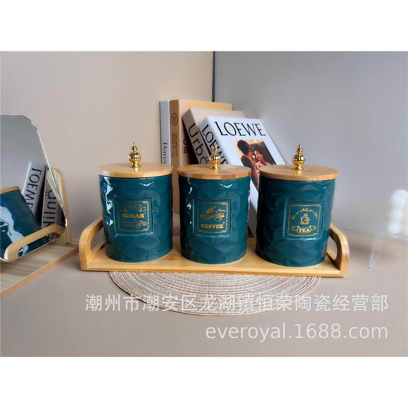 厨房用品大理石陶瓷密封罐厨房用品防潮茶叶咖啡罐高颜值北欧家用