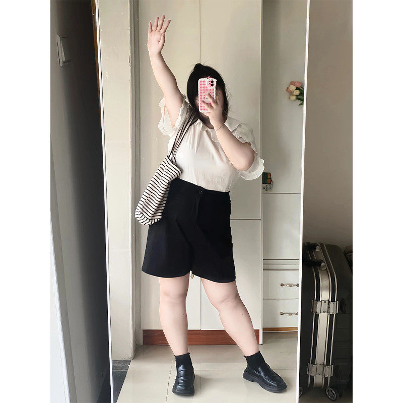 梨形身材胖mm黑色女大码显瘦a字五分裤中裤,女装/女士精品,大码裤装,淘宝优惠券,粉丝福利购,淘宝优惠卷