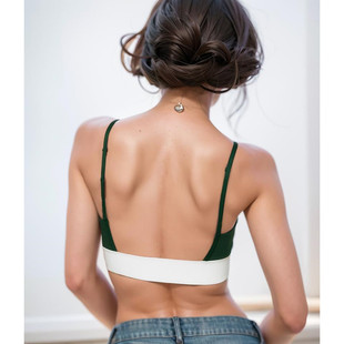 可外穿美背运动内衣女不对称吊带撞色聚拢文胸防震健身瑜伽上衣