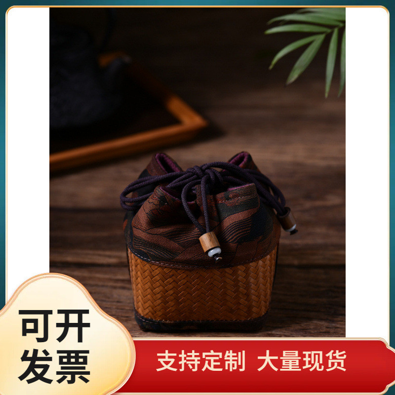 m2o8批发中式手工香云纱竹编杯篓主人笼收纳茶壶茶具旅行便携锦布