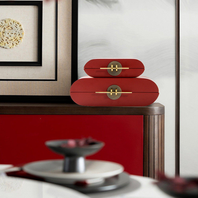 热销新中式创意实木烤漆售楼处样板房装饰品玄关书柜博古架软装收