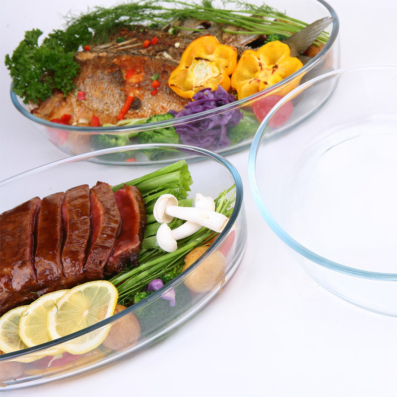 热销玻璃烤盘长方形微波炉烤箱焗饭盘水果沙拉耐热玻璃烘焙盘椭圆