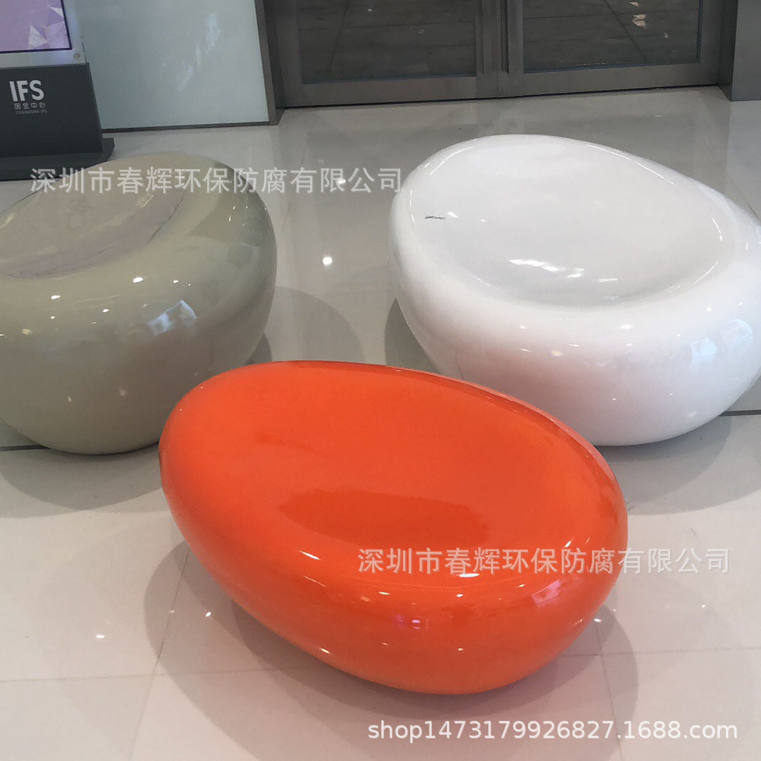 玻璃钢休闲座椅鹅卵石造型坐凳仙鹤雕塑组合装饰摆件商场休息坐椅