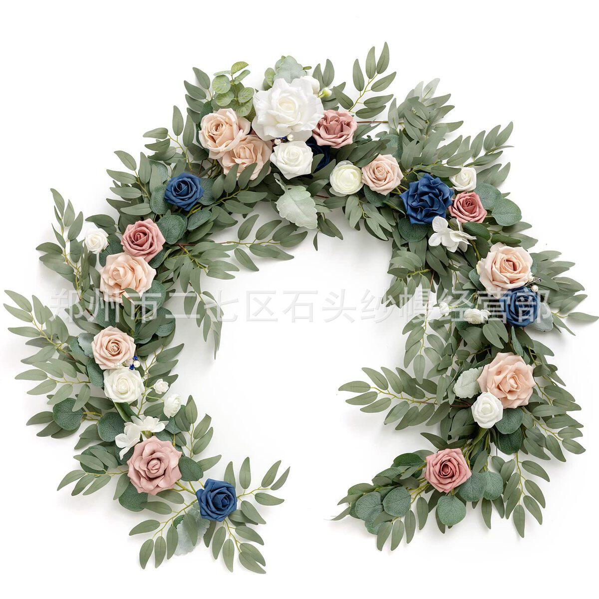 热卖桉仿真玫瑰尤加利树花藤条婚礼桌椅装饰花藤厂家批发