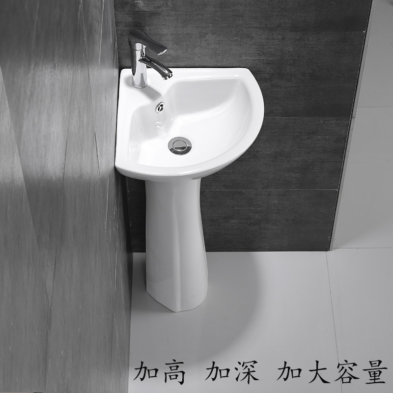 三角立柱盆卫生间陶瓷洗手面盆墙转角拐角小户型加深立柱式洗脸盆