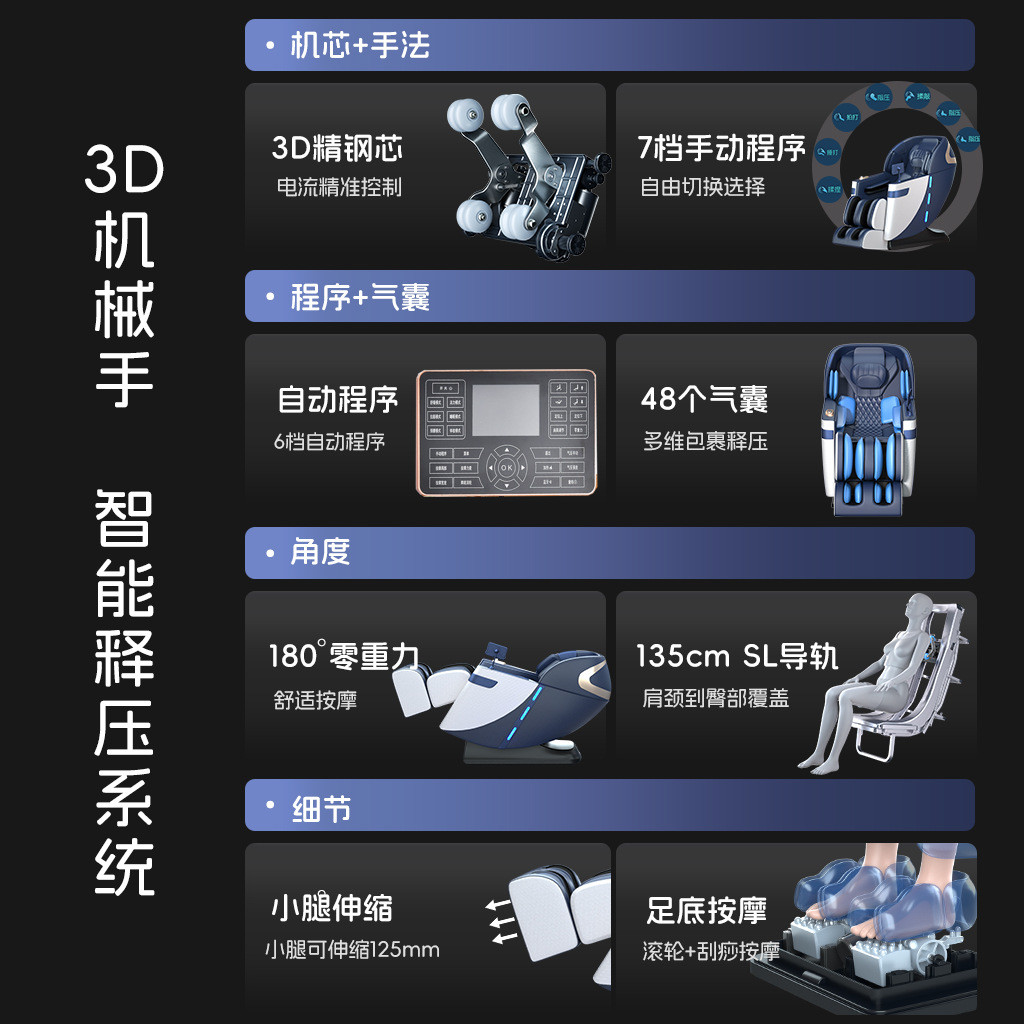 热销豪华sl跨境3d机械手按摩椅导轨批发家用全自动太空仓舱按摩沙