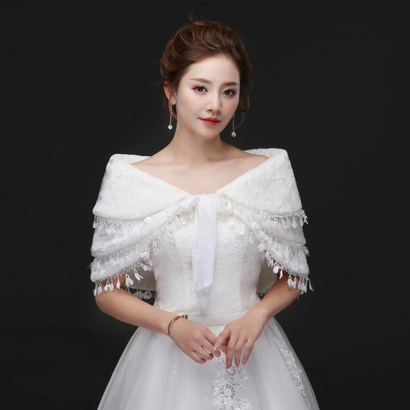 新款保暖婚纱毛披肩新娘结婚披肩冬季春秋外搭婚礼礼服斗篷多功能