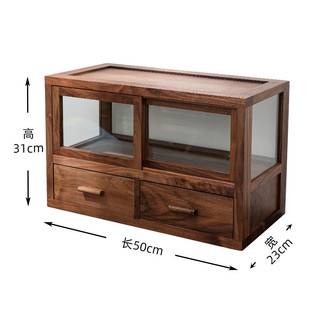 收纳柜木延实木华桌面杯子茶具复古中式黑胡桃木收纳储物柜置物架