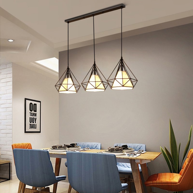 吊灯北欧餐厅灯具铁艺吧台工业风现代简约格餐吊灯饰三头简创意