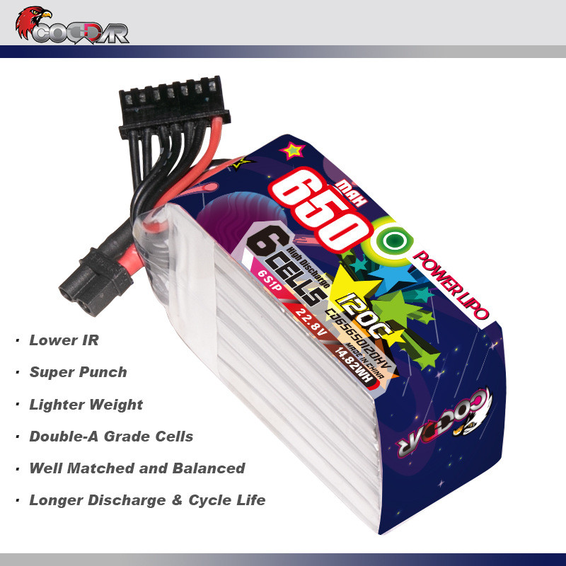 CODDAR鹰氪 650MAH 6S 22.8V 120C高倍率FPV航模穿越机牙签机LiHV