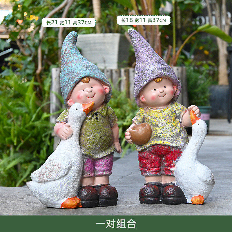 卡通人物庭院别墅喂鹅娃娃造景装饰幼儿园户外花园小孩雕塑摆件