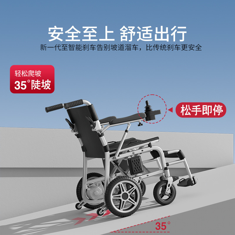 外贸出口益雅诗康电动轮椅老年人专用铝合金折叠轻便残疾代步车锂