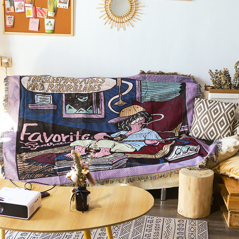 美式沙发毯挂毯单人沙发巾午睡盖毯针织线毯沙发垫盖布装饰背景布