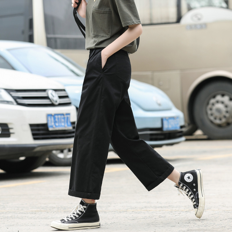 黑色女宽松直筒大码工装裤女2025新款小个子大码女裤夏季薄款
