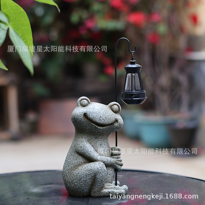 跨境青蛙花园装饰太阳能灯树脂动物工艺品雕像户外庭院草坪装饰灯