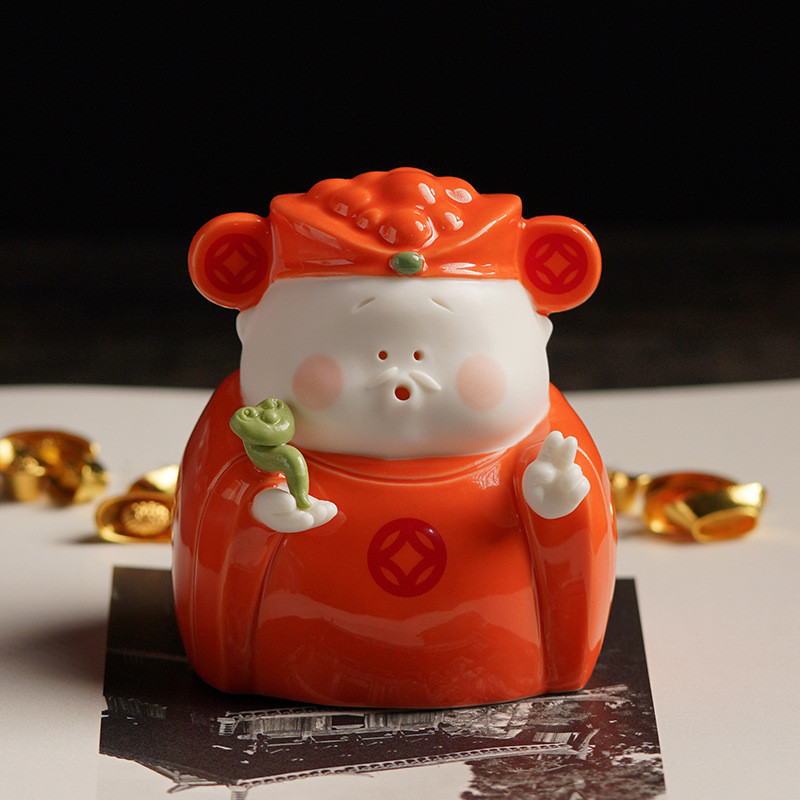 热销创意招财茶宠摆件精品小财神可爱小茶玩陶瓷人物家居装饰工艺