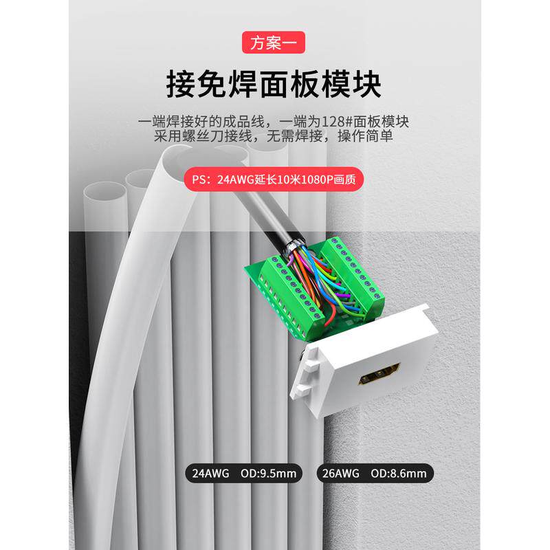 HDMI线工程穿管布线HDMI2.0高清线diy散线4k3D预埋装修穿墙免焊头