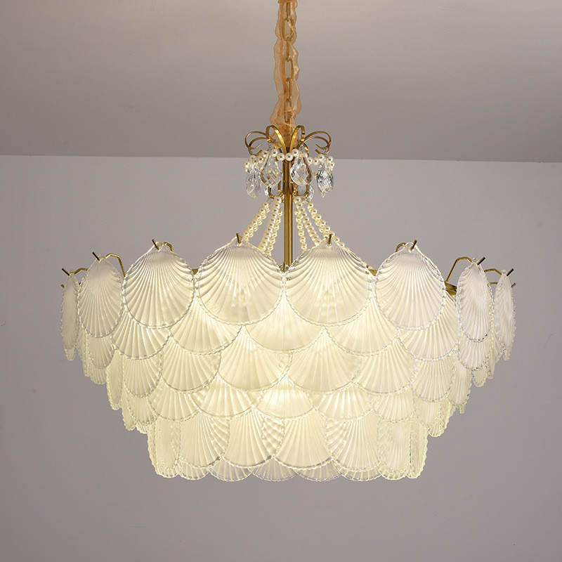 热销简约卧室美式餐厅玻璃客厅吊灯吊灯玻璃水晶贝壳法式衣帽间灯