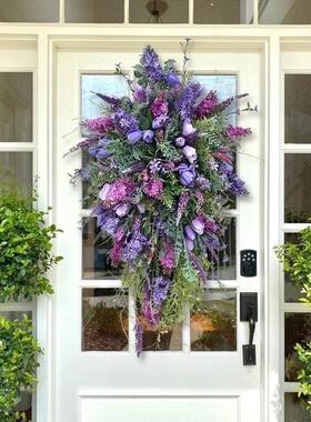 紫色花环花环丁香郁金香风信子绣球花多彩春夏郁金香家居装饰