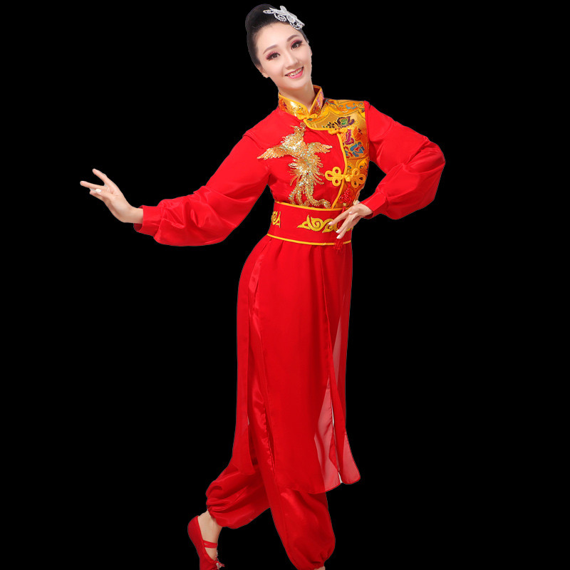 打鼓服演出服女男腰鼓服水鼓舞民族舞蹈秧歌服长袖新款锣鼓队服装