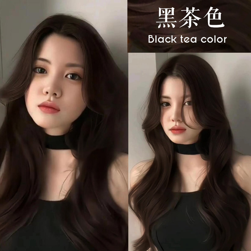 2025黑茶色自然黑流行色自己在家染发剂膏盖白发中褐基色覆盖变暗
