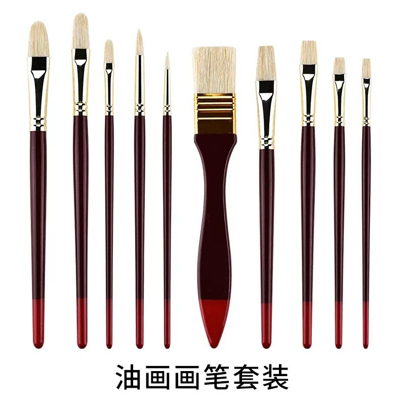 美邦画笔富水粉油画笔10支套装墙绘丙烯颜料祈不掉毛扇形水彩排笔