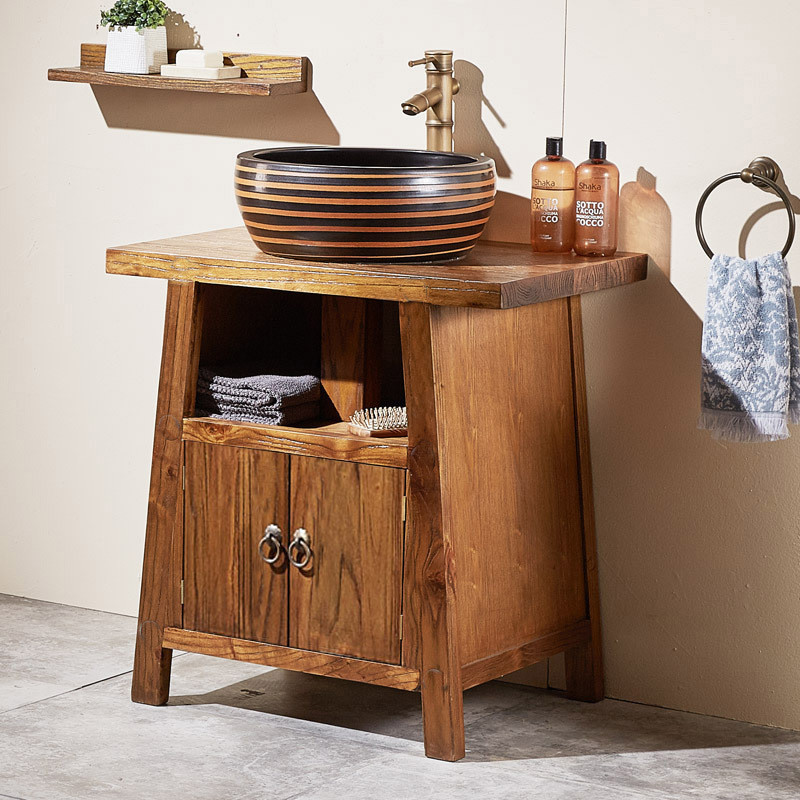 xyt复古仿古洗手台落地卫生间洗漱原木实木小户型现代中式浴室柜