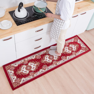 欧式厨房地垫卧室床边客厅地毯吸水防滑家用门厅入户加长脚垫红色