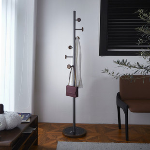 黑胡桃木衣帽架省空间不锈钢落地卧室挂衣架墙角大理石衣服架灰色