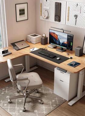 胡桃色电动转角升降型l书桌书房简约电脑桌智能拐角家用办公桌