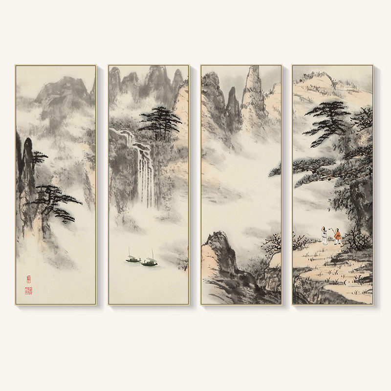 新中式客厅山水画茶室迎客松壁画沙发背景墙装饰画办公室挂画国画