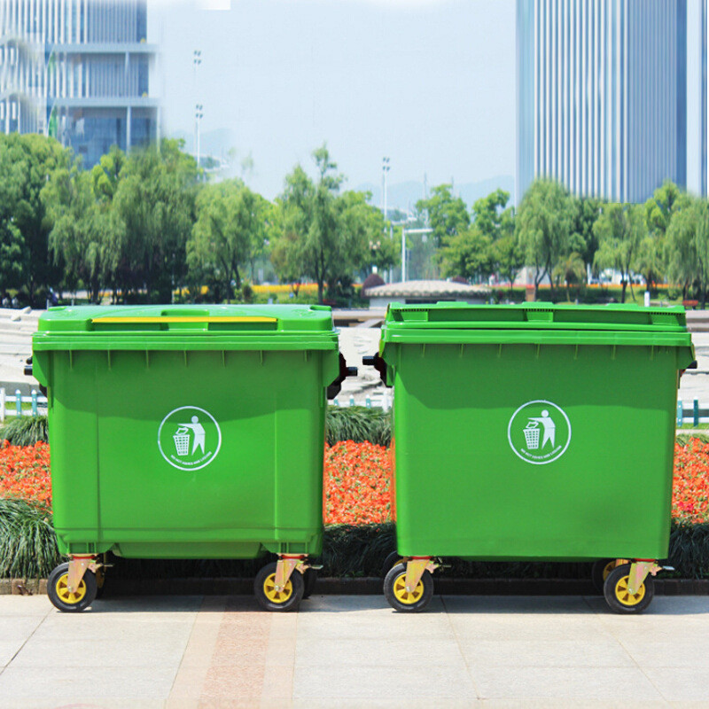 热销环卫塑料户外660l把1100升加厚铁垃圾桶大号万向轮垃圾车垃圾