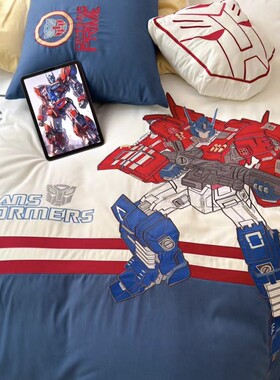 nn0i送抱枕擎天柱变形金刚床单被套刺绣四件套男生宿舍水洗棉